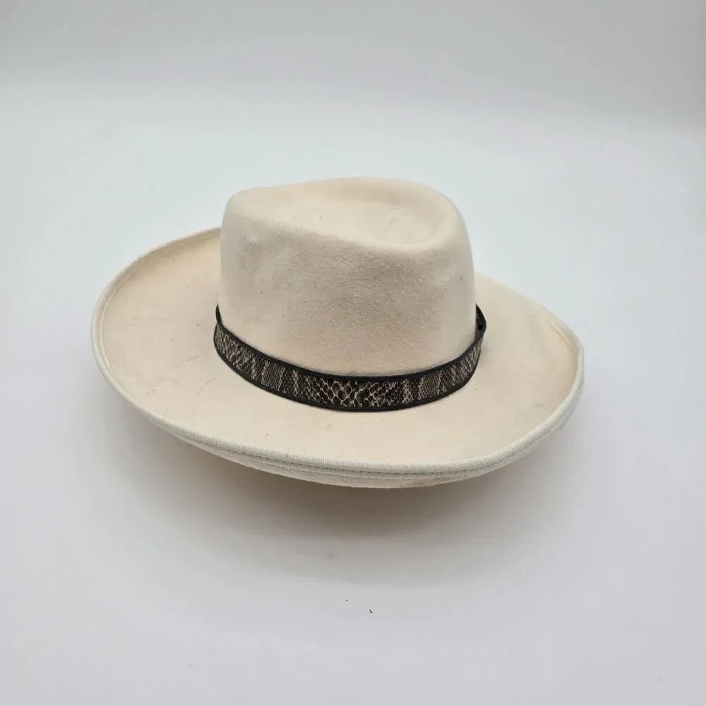 Vintage Wool Hat Mens M Cream Southwestern Cowboy Fedora Felted Conch Union